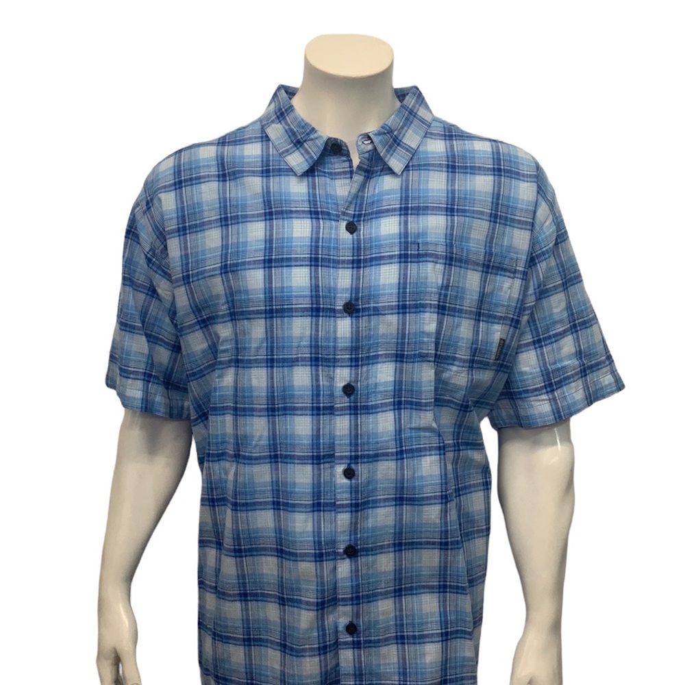 Columbia Blue White Plaid Casual Men’s Short Sleeve Cotton Shirt Size 2X XXL